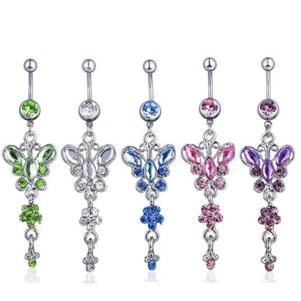 Navel Piercing ~ Butterfly ~ Crystals ~ 5 Colors